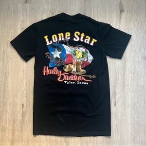 Vintage Harley Davidson Biker Graphic T-Shirt Lone Star Tyler Texas Men's Small